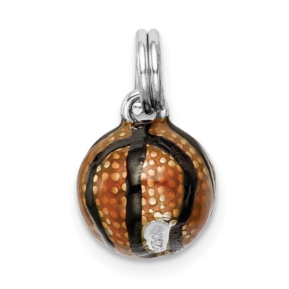 CLOSEOUT - 925 Sterling Silver Sports Rhodium-plated 3D Enamel Basketball Charm - Picture 5 of 5